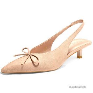 Slingback Kitten Heel Pumps, Closed Toe Bow Tie Office Dress Shoes